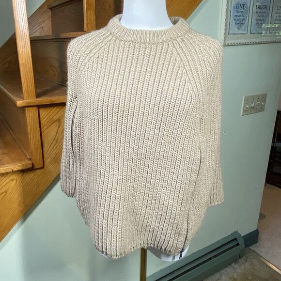 Gap Women Sz XS/S Wool Blend Dual Zipper Poncho Shawl Cape Knit Sweater Bohemian - Picture 1 of 9